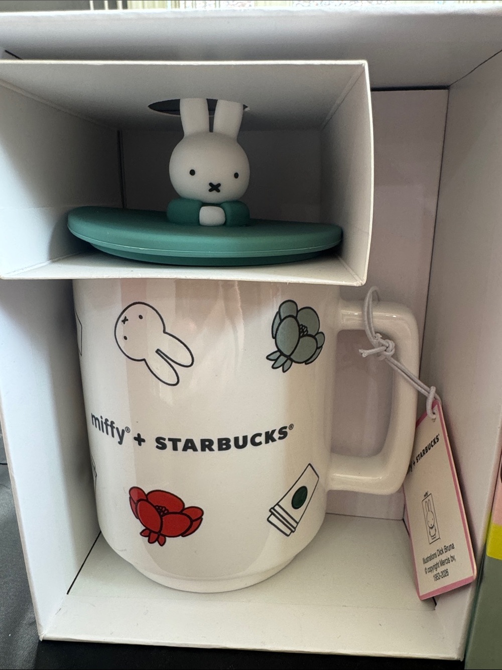 miffy x Starbucks White Ceramic Mug with Teal Lid and Bunny Topper